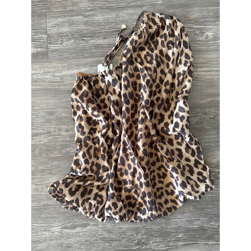 H&M Leopard Print Halter Balloon Mini Dress Women's L Bubble Hem NWT